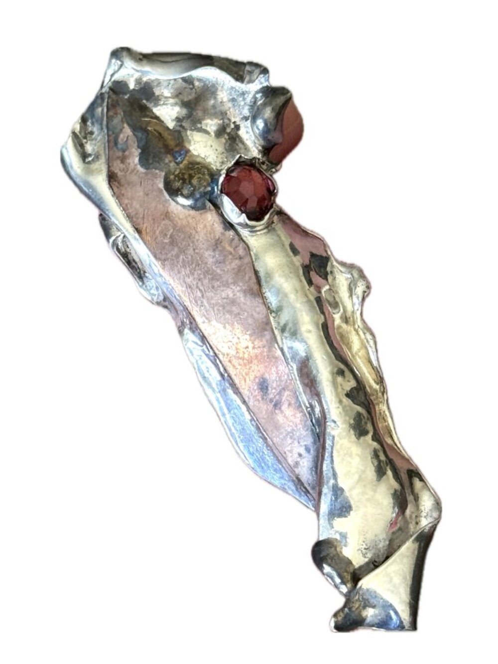 Pin Sterling Gemstone Mixed Metal Abstract Artistic Handmade Fire